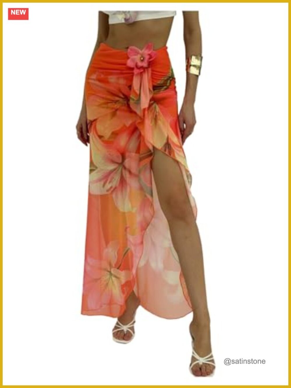 Boho 3D Flower High Slit Skirt Asymmetrical Tropical Floral Y2K